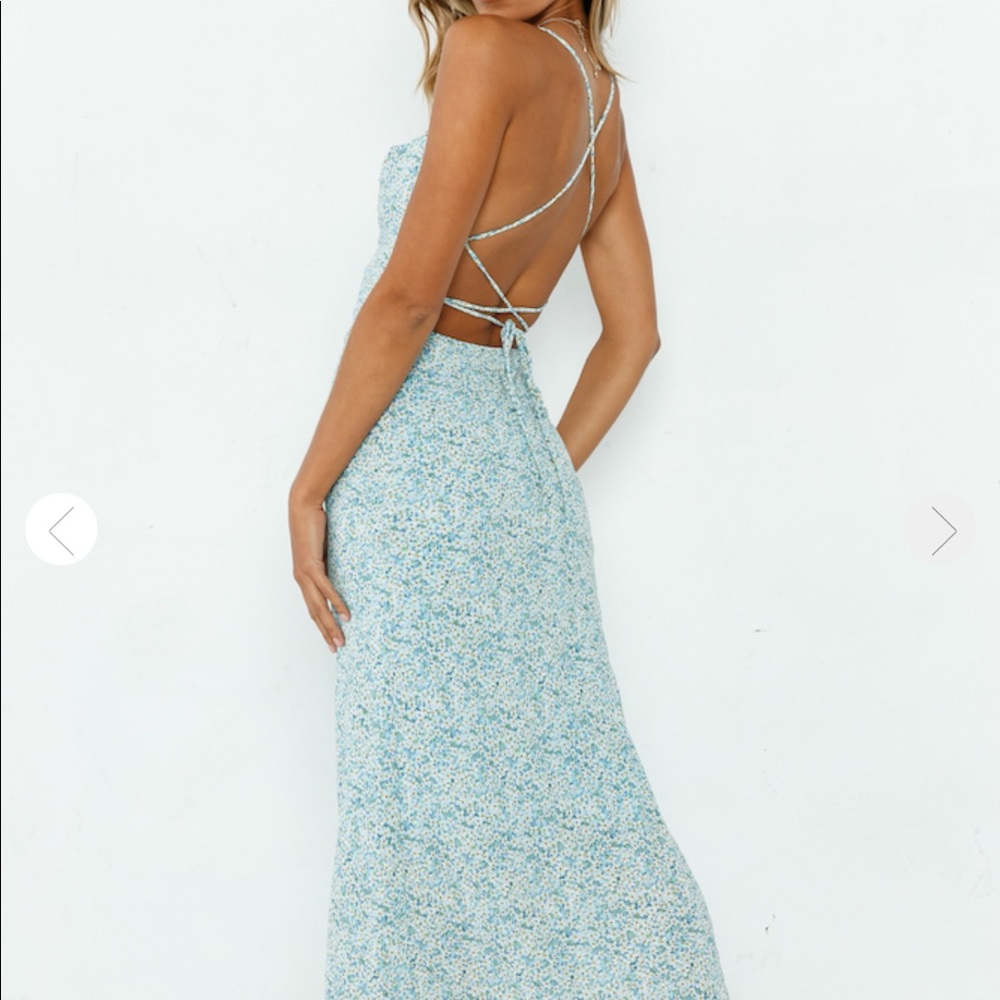 Fortunate One in the air blue maxi dress open back